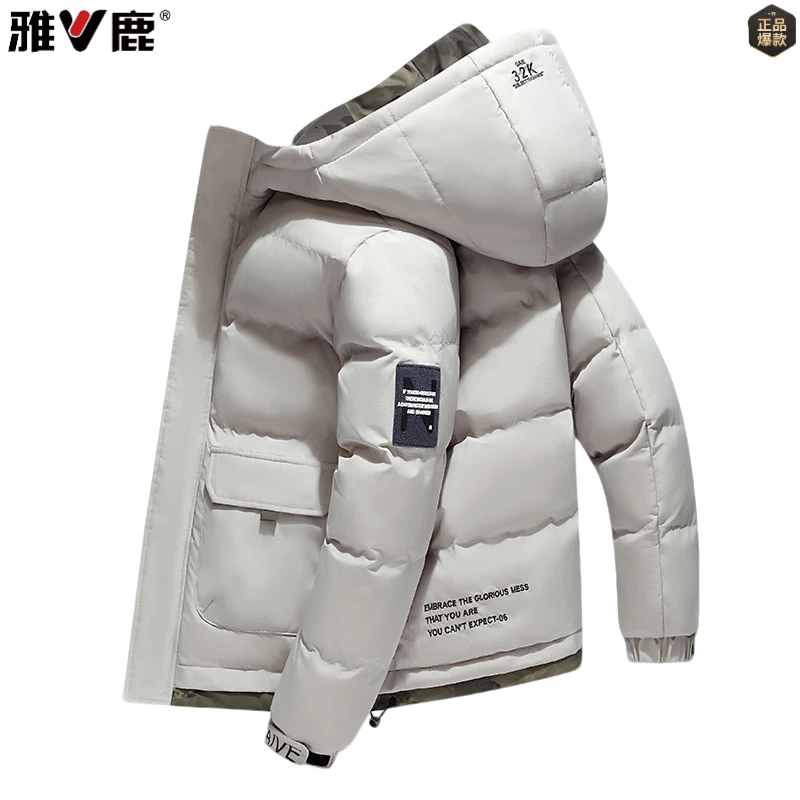 雅鹿男装连帽秋冬新款潮牌加厚修身短款宽松棉衣女款爆款高级外套