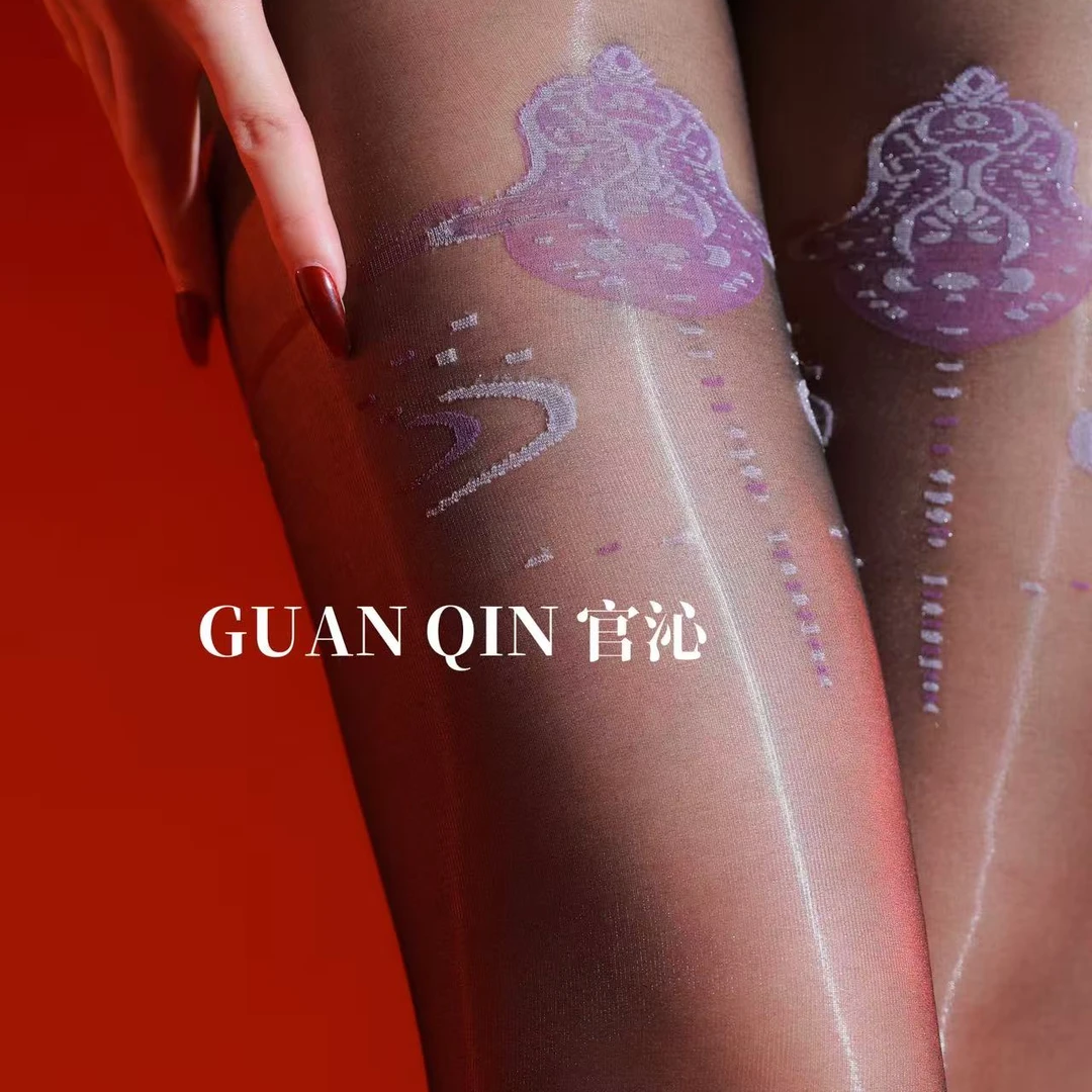 官沁「星月」5D薄款T裆银丝提花仿蕾丝极光丝袜油亮丝滑连裤袜