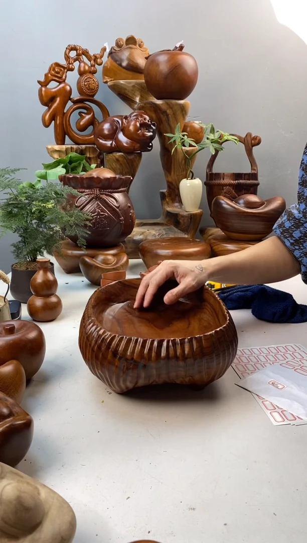 香樟木45竖条纹果盆