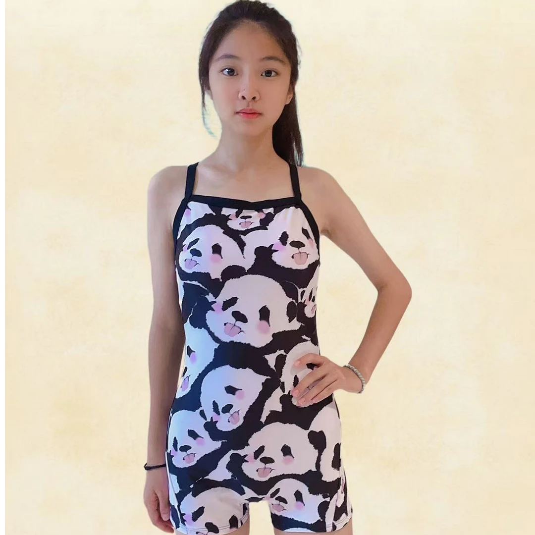 【熊猫吊带】平角女款潜水服竞速显瘦遮肉泳衣