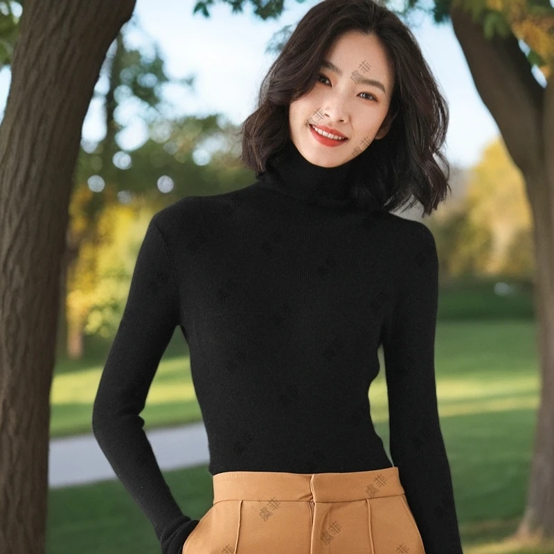 堆堆领修身打底衫女薄款高领紧身显瘦纯色毛衣针织衫ZC-ZZ004