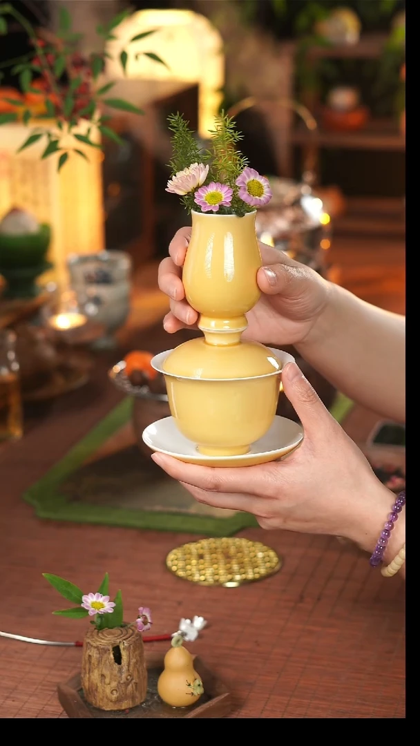 【闪购商品】沉香三才盖碗(黄)+曼妙杯