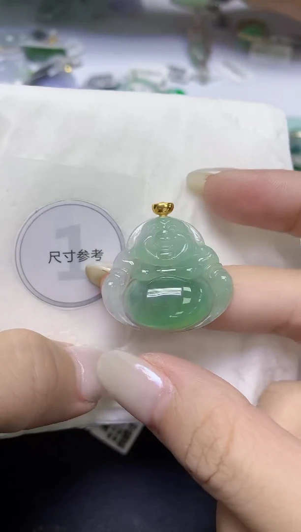 颈饰18K金镶嵌翡翠天然缅甸翡翠A货百元以上9元证书费自理