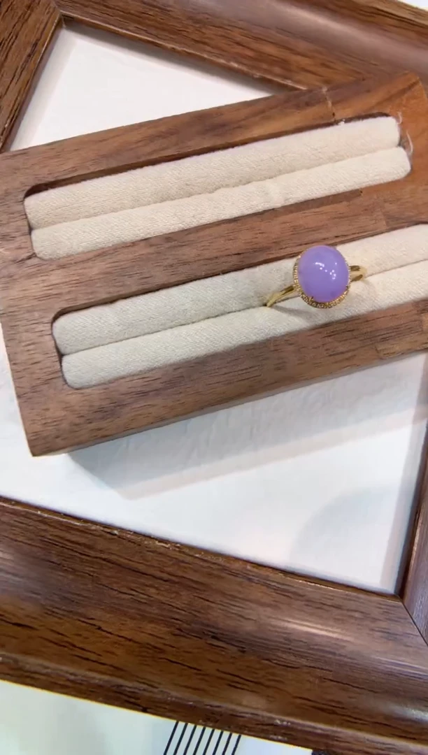 18K金镶嵌戒指翡翠戒指14圈上下两个圈口免费改