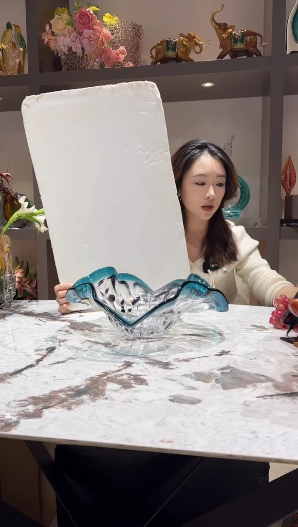 蓝色荷叶果盘 现货