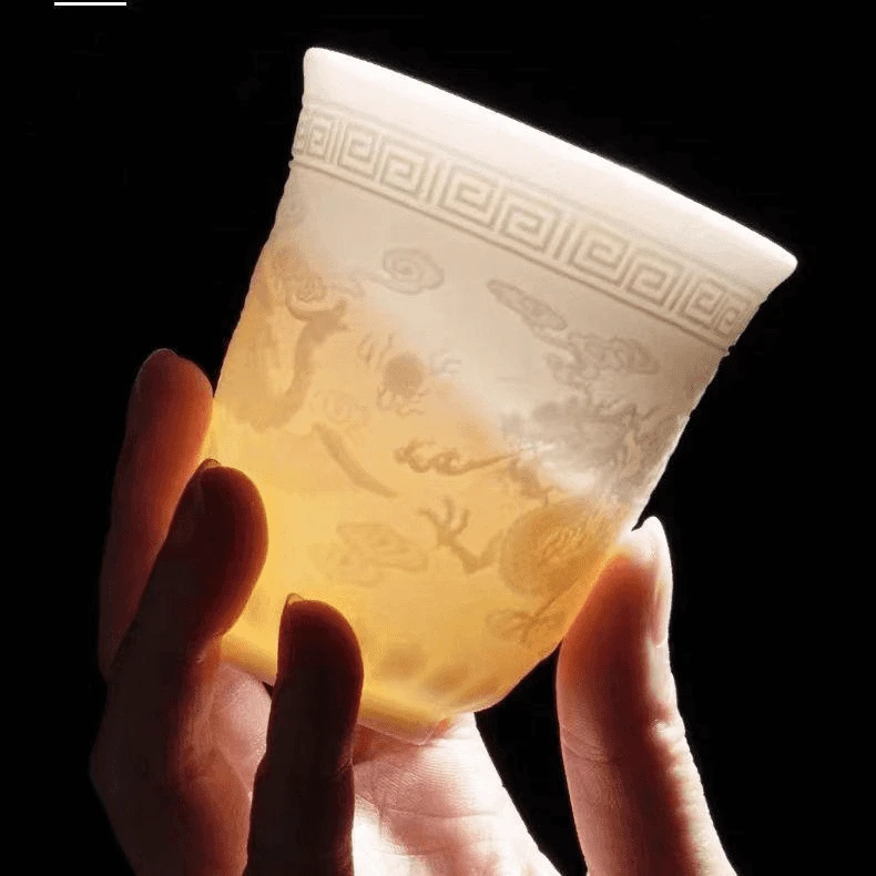 羊脂白瓷龙凤呈祥杯主人杯大号羊脂白瓷杯陶瓷茶杯品茗杯茶具家用