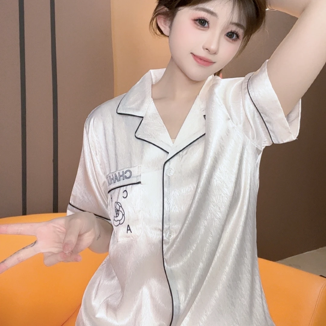 短袖女睡衣家居服套装滑缎家居服甜美套装薄款网红款三件套