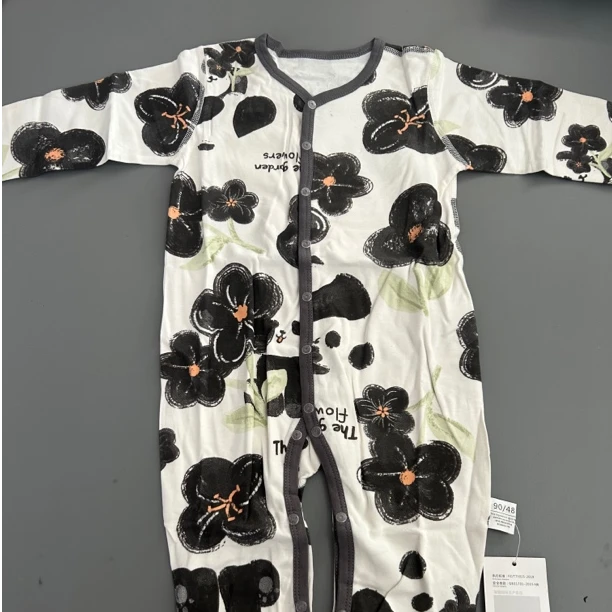 【梵高 黑白小花】对开棉毛哈衣