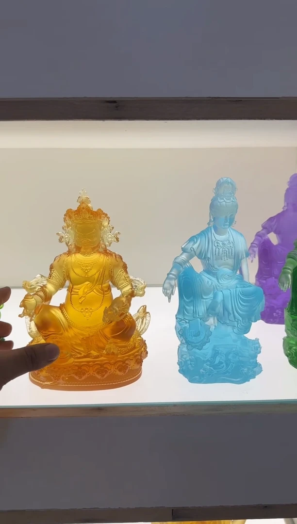 手工艺品琉璃自在观音天青色