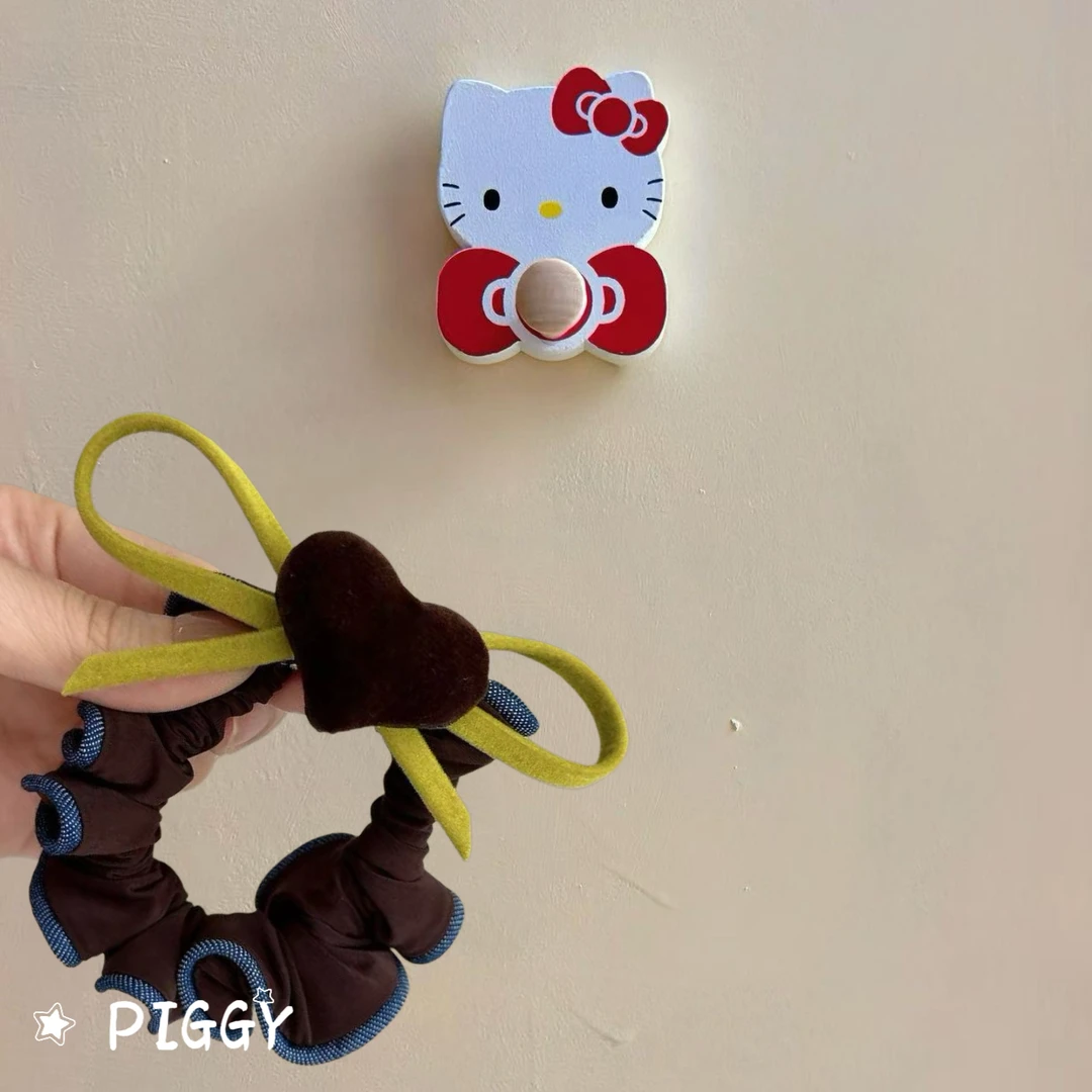 韩版气质蓝牛仔红蝴蝶结发圈大肠圈头饰2025新款时尚百搭头绳发绳