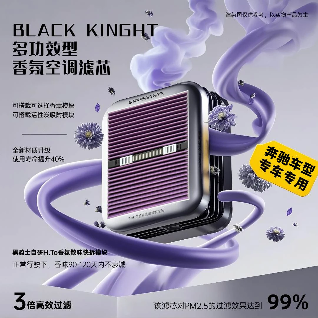 黑骑士【老六精选】奔驰专用多功能抑菌除霉可快拆香薰模块空调滤芯