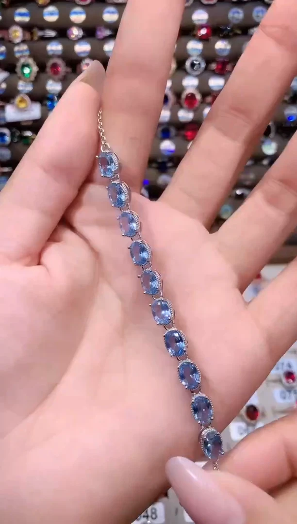 海蓝宝石手链银S925镶嵌1