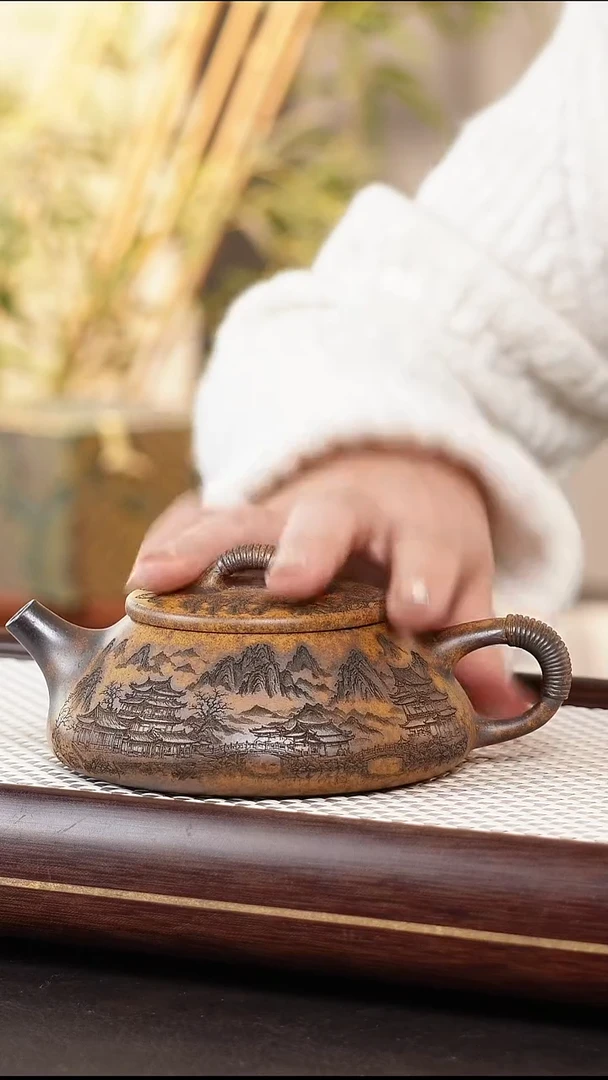 茶壶紫砂柴烧线瓢壶