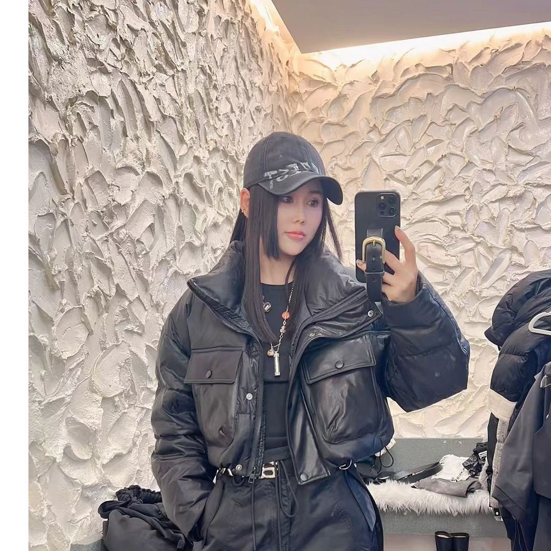 立领双皮兜羽绒服