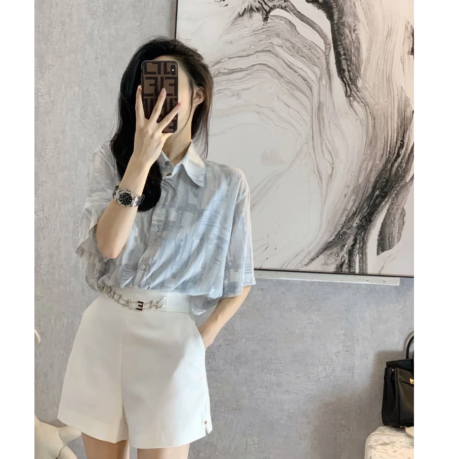 夏季衬衫女新款2025年设计感小众法式复古港味宽松法式衬衣上衣女