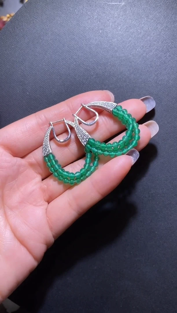 银S925镶嵌耳钉玛瑙/玉髓玉髓耳扣