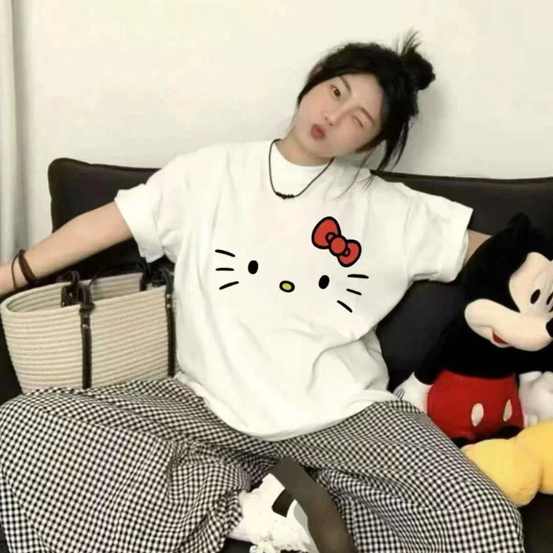 2025年新款简约kitty猫宽松甜美韩系女甜美款圆领夏季纯棉短袖T恤