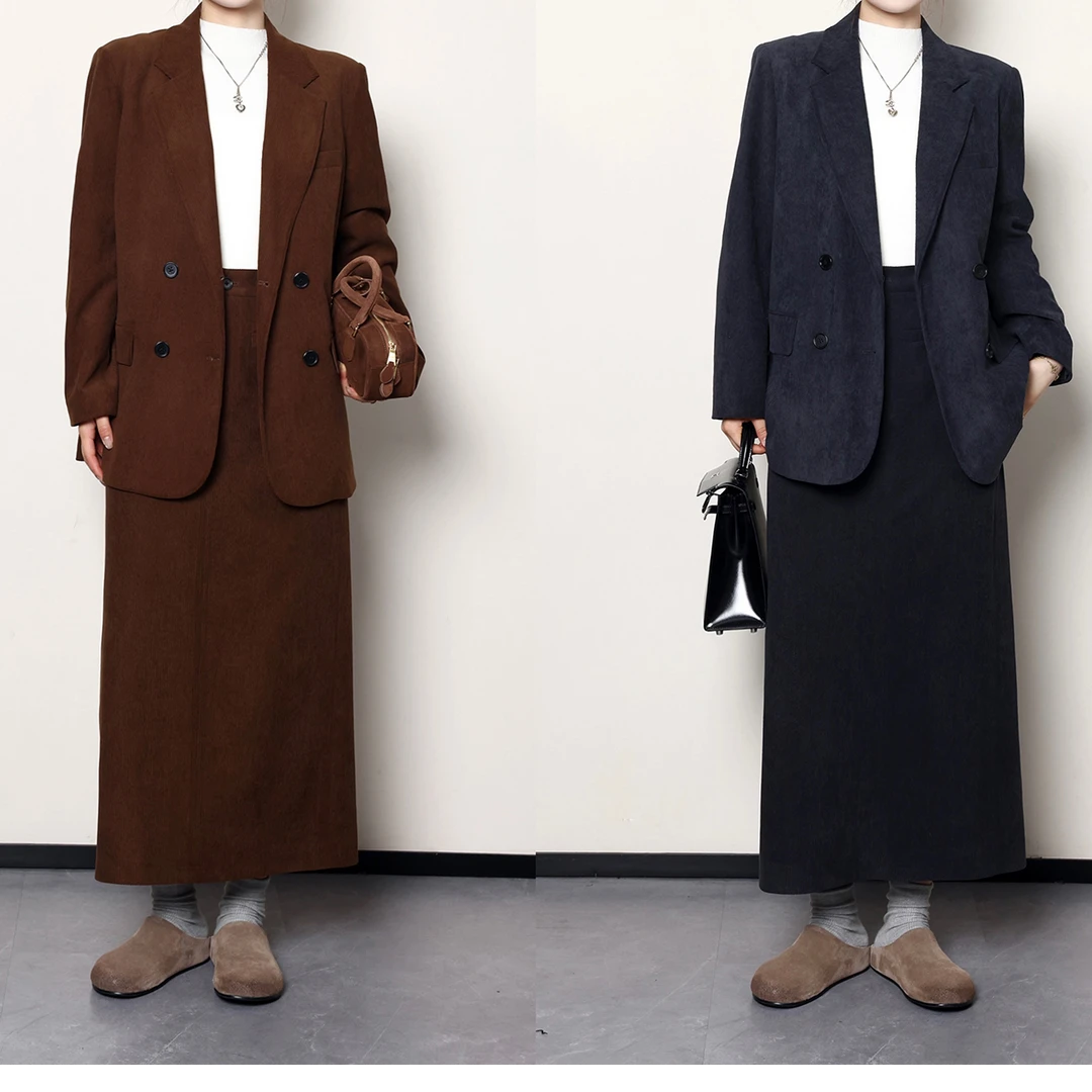 QC三妮【雅清秋】微胖大码女秋冬时尚灯芯绒外套套装ZY408H39/67