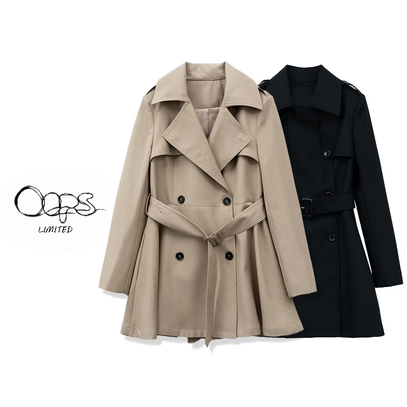 Oops【韩剧女主】 早春高级气质千金伞摆风衣外套收腰显瘦中长款