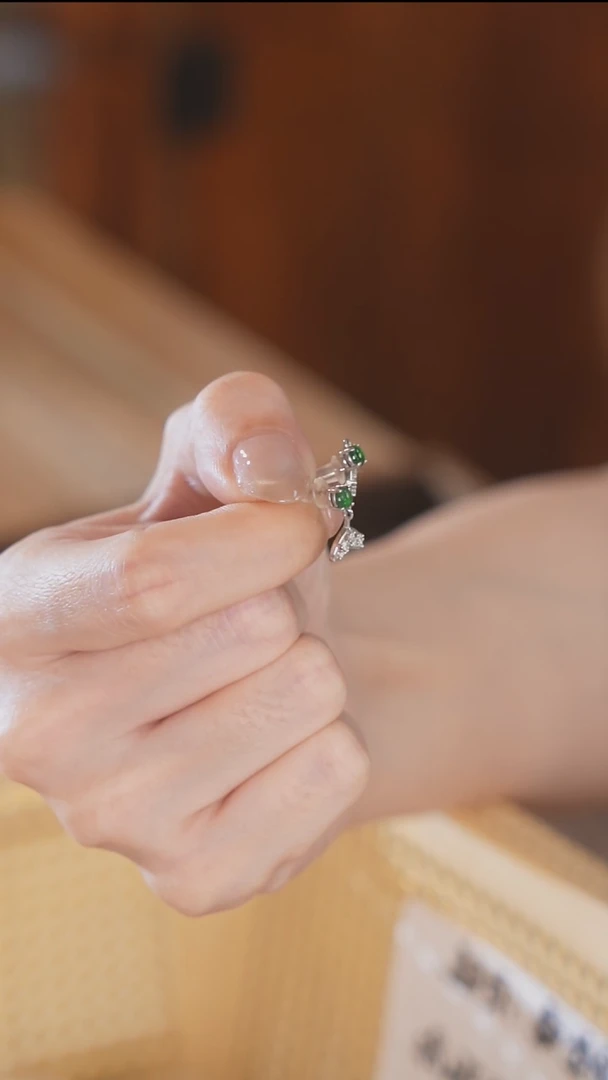 翡翠银S925镶嵌耳钉耳钉