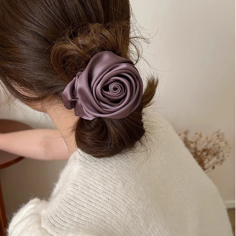 法式优雅大肠发圈女高级感玫瑰花发绳头绳2025新款高端紫头花发饰