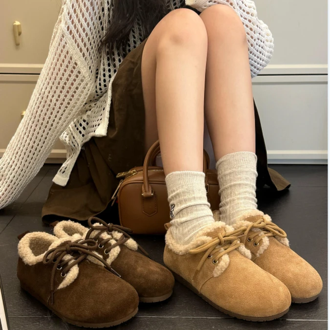 TS勃肯鞋2024冬季保暖毛毛大棉鞋外穿豆豆鞋