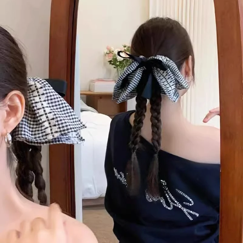 复古蝴蝶结方巾大肠发圈头饰发绳女日系小众高级感百搭低马尾发圈