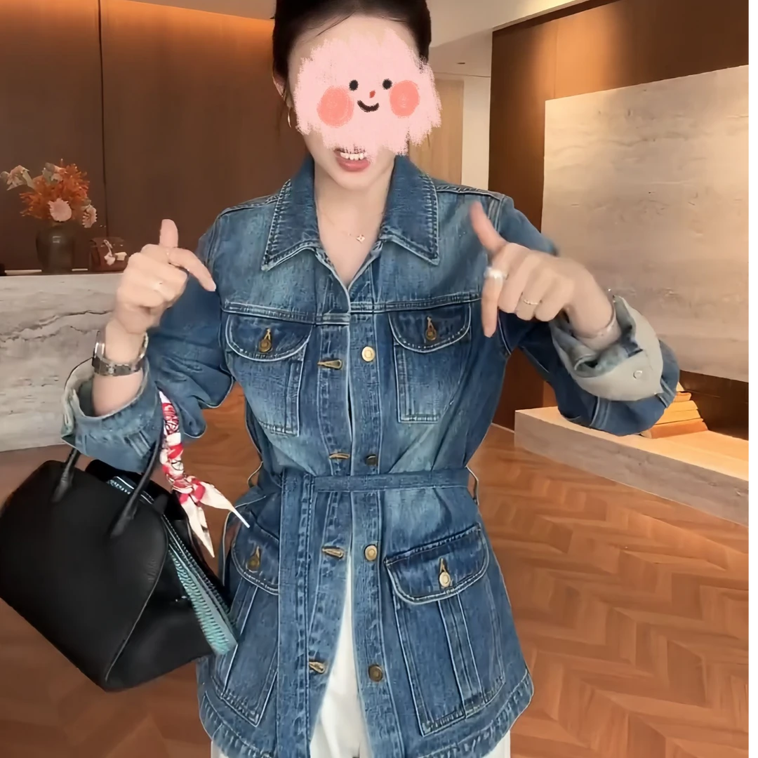 东大门撞色袖口系带洗水牛仔外套女2025年秋冬新款设计感时尚夹克