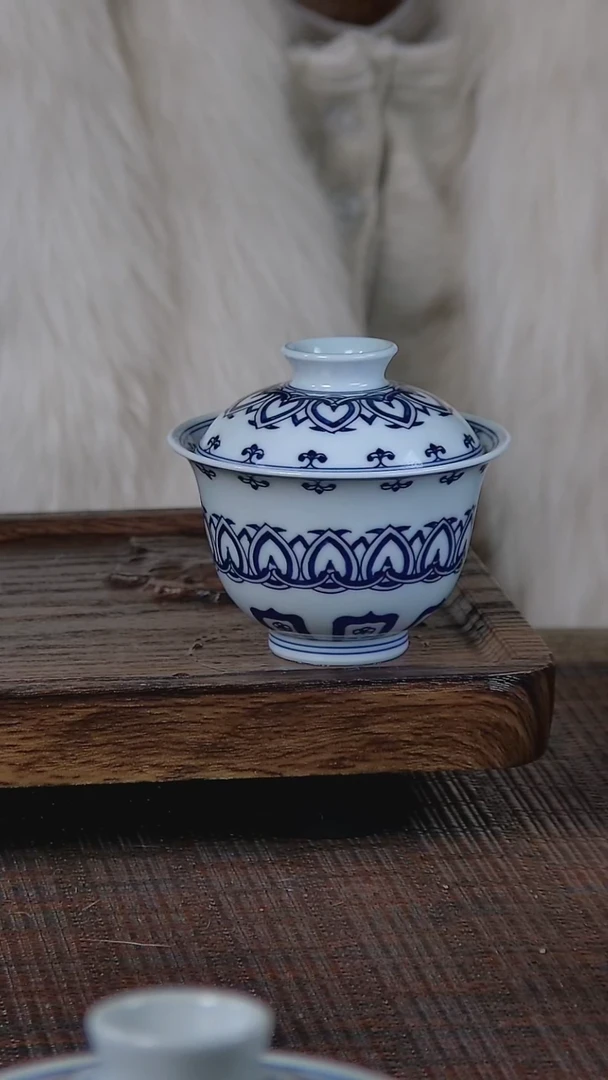 【闪购商品】折葵非器手工手绘宝相两才盖碗