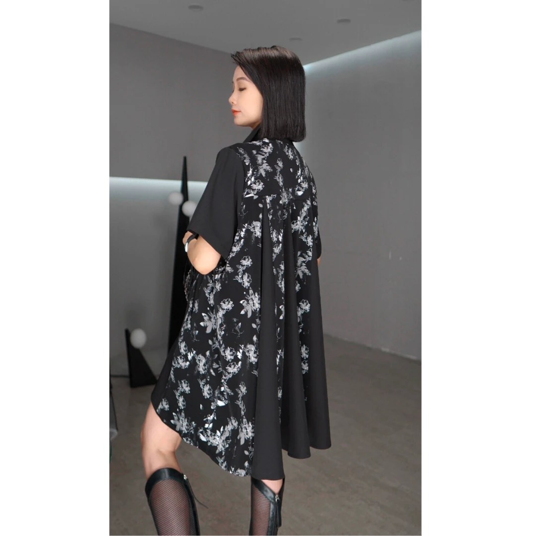 鑫鑫原创2025夏季新款拼接花朵设计中长款时尚百搭连衣裙2415