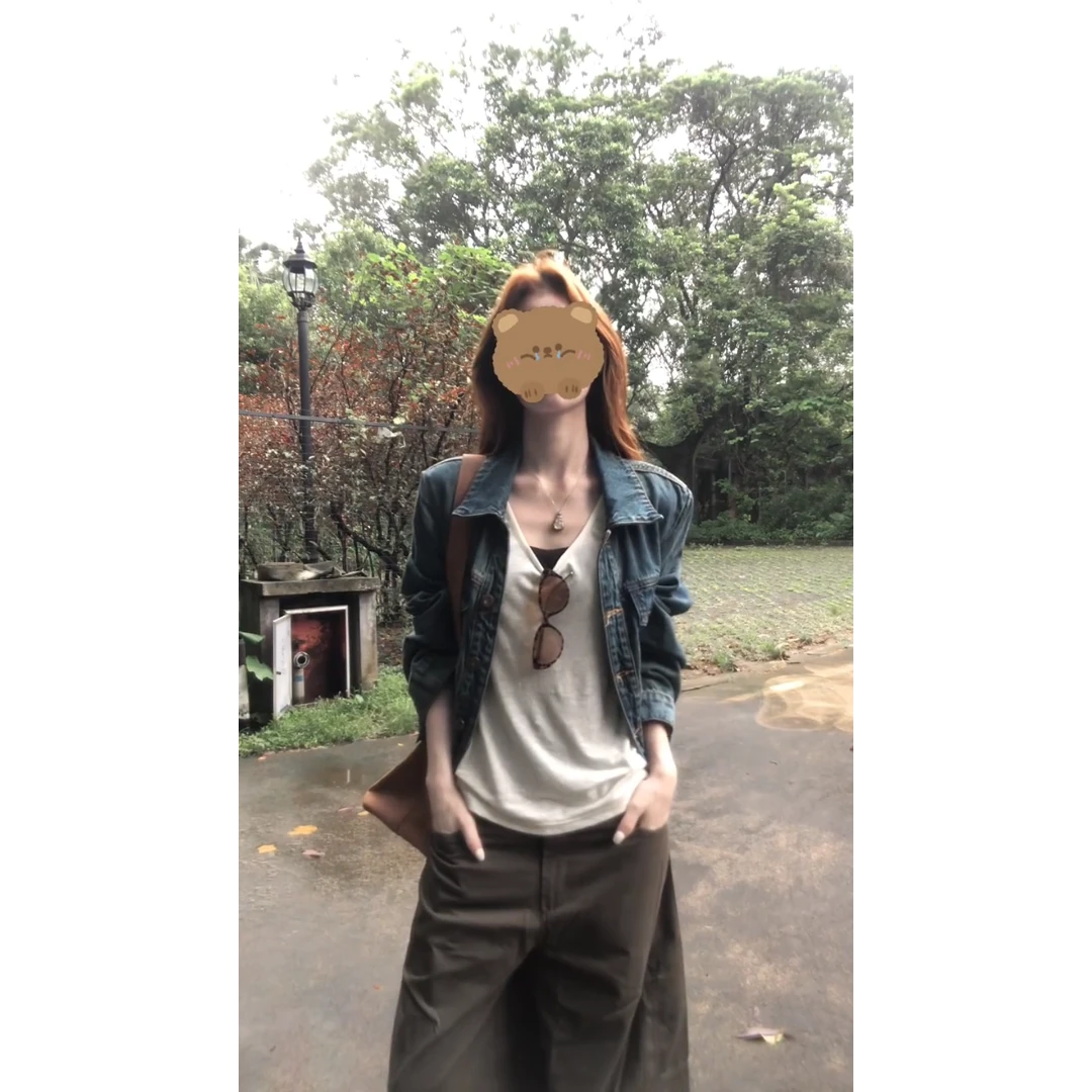 MARIE.COCO港风复古chic牛仔外套极简风纯色打底上衣时尚宽松长裤