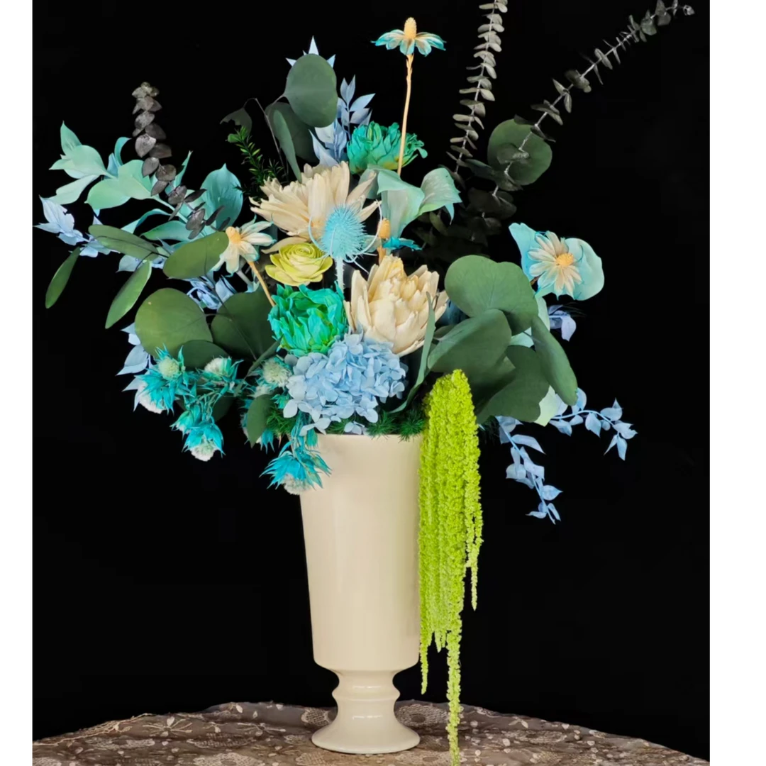 《星野冰蓝》温馨家居装饰永生花干花混搭花束适合办公室卧室客厅