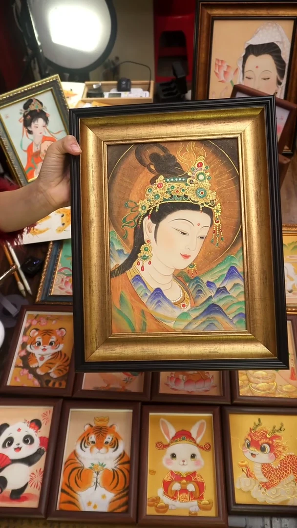 装裱画汉传唐卡A4观音