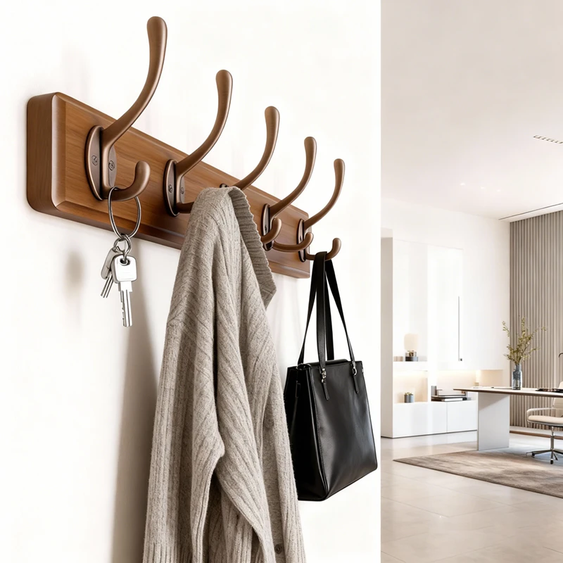 实木挂衣架墙上壁挂衣服挂钩玄关入户进门口铁艺挂衣钩门后免打孔
