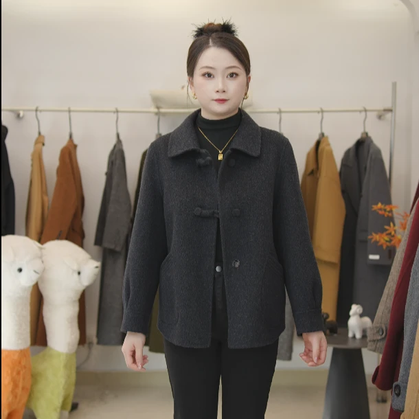 2025秋冬新款双面羊毛大衣短款时尚百搭宽松女士高级显瘦大衣001