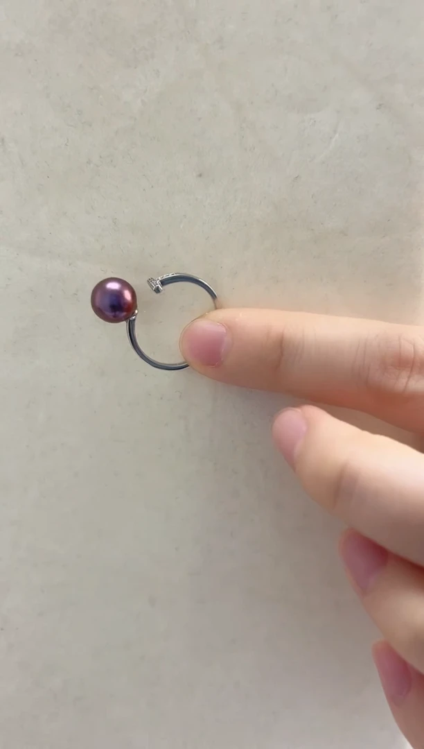 银S925镶嵌戒指淡水珍珠紫色戒指