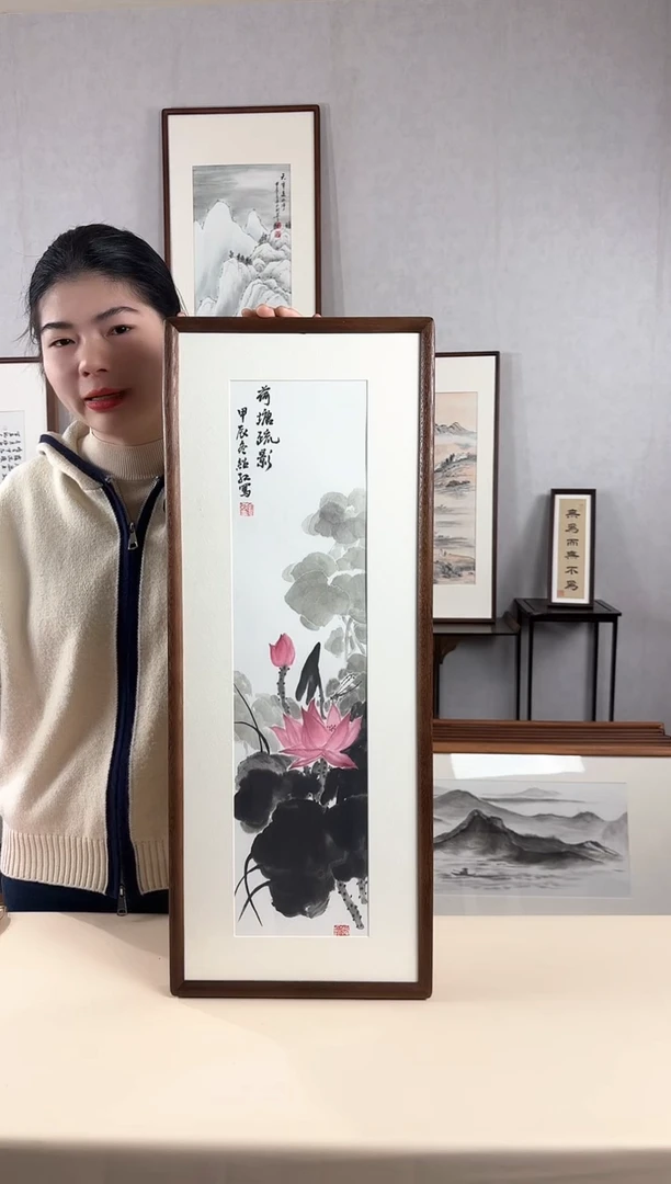 【闪购商品】国画手绘*荷花*28*72cm实木框