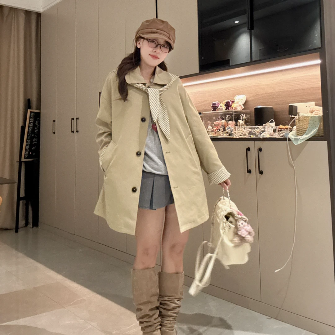 设计感拼接连帽短款风衣外套女装2025秋季时尚休闲小个子大衣外套