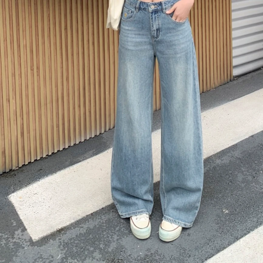 Rosa美式复古牛仔直筒阔腿裤夏季高腰显瘦薄款垂感