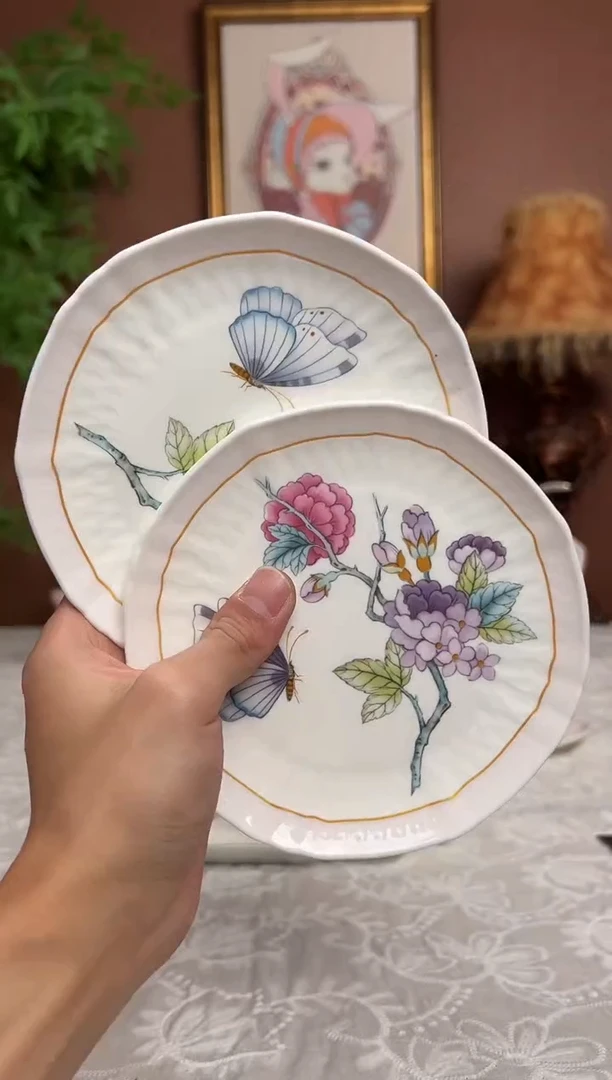 36%以上骨粉骨瓷蝶恋花6英寸点心盘2个