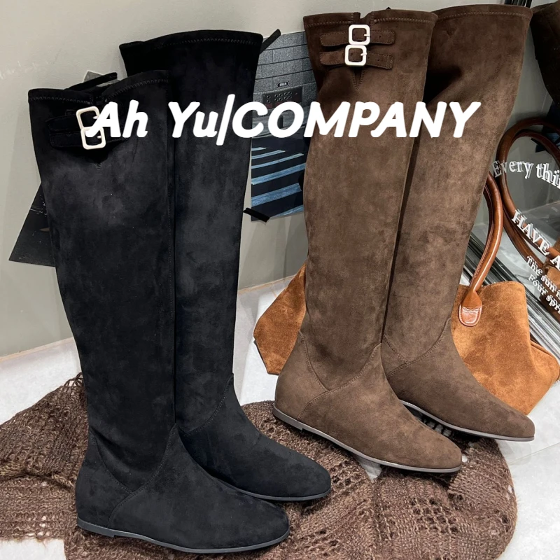 网红瘦瘦复古长靴女鞋2025秋冬季法式搭扣时装骑士靴高靴过膝靴女