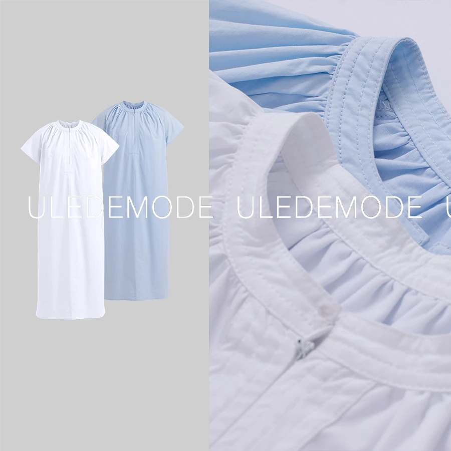 来末·澳洲进口100%棉白鸽连衣裙带口袋V领拉链*LM344