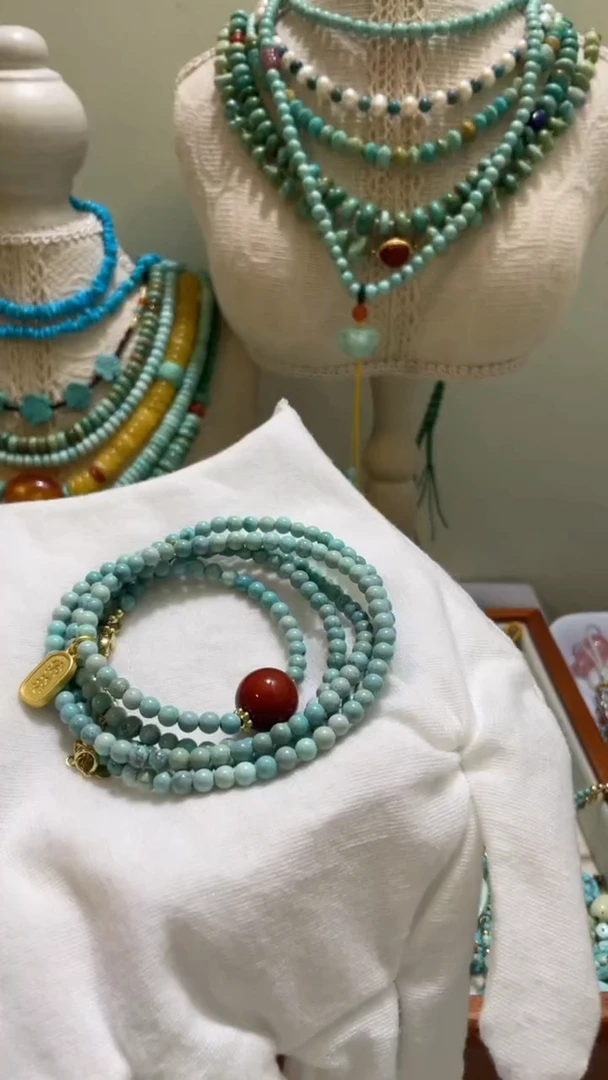 未镶嵌绿松石珠宝半成品3.3mm多圈毛衣链