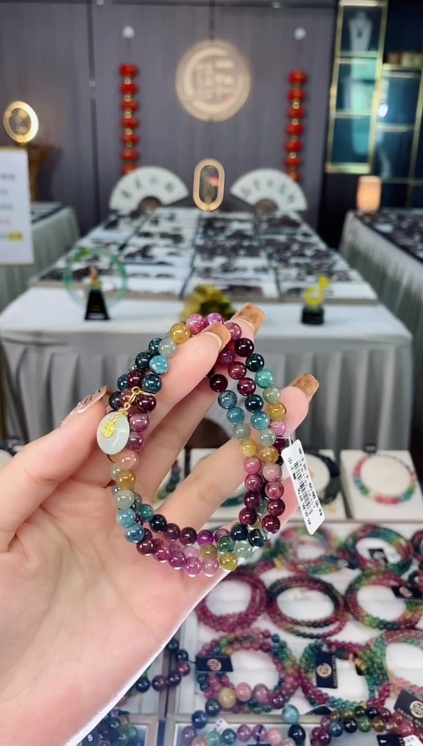 未镶嵌收藏级老矿色标彩虹三圈手串6mm+碧玺dan多样性发货一条