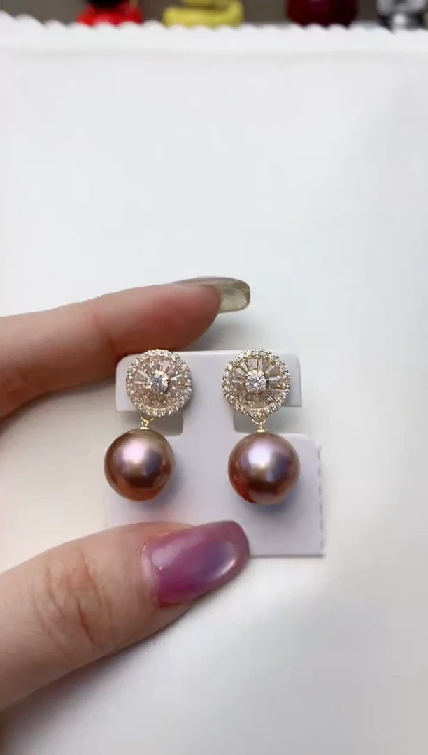 银S925镶嵌耳饰淡水珍珠A9