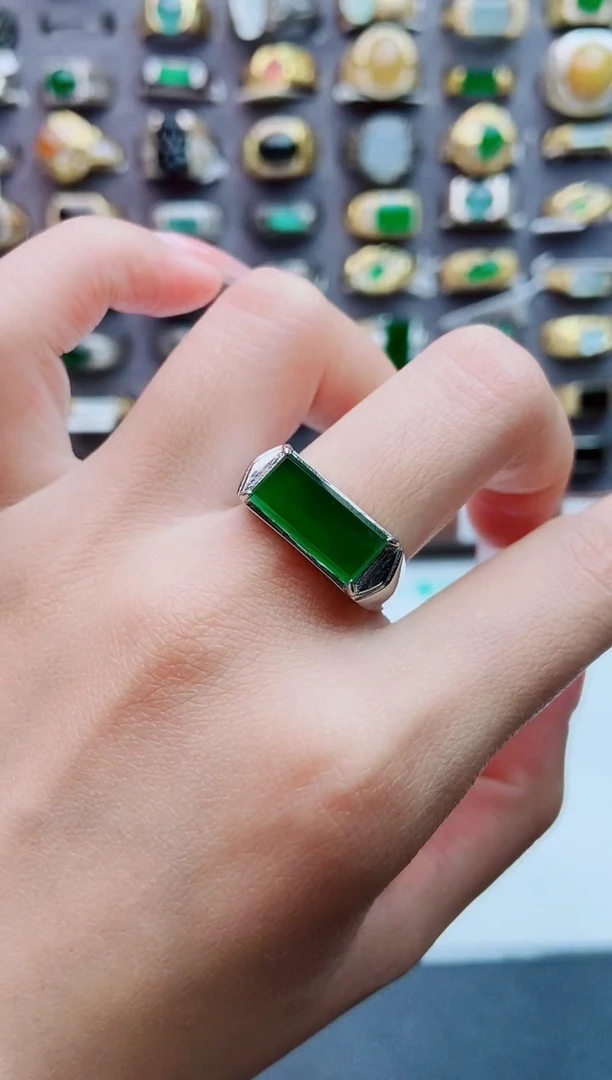 银S925镶嵌戒指翡翠天然翡翠男戒