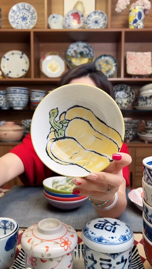 瓷片西洞窑黄辣椒13.5cm钵碗