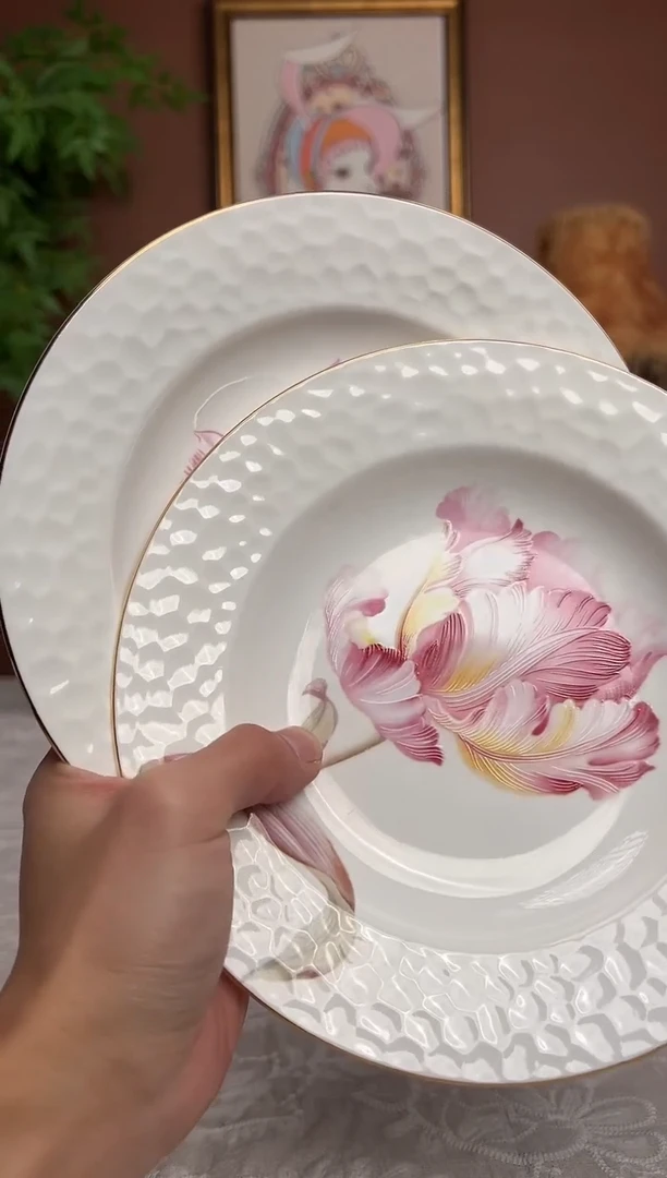 36%以上骨粉骨瓷郁金香草帽盘2个