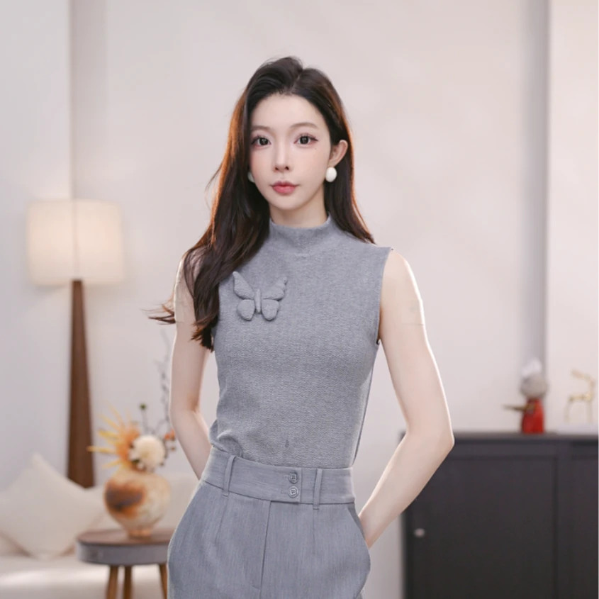 AMASS/阿玛施早春新款中圆领蝴蝶设计感气质时髦背心上衣530033