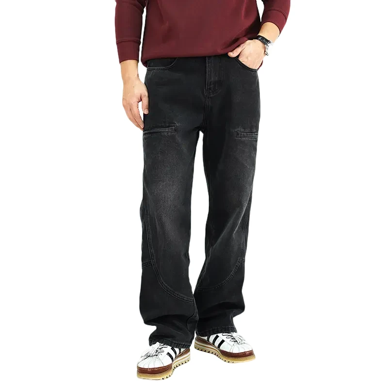 新款秋冬新款工装美式高级经典纯黑牛仔裤男款痞帅炸街修身直筒裤